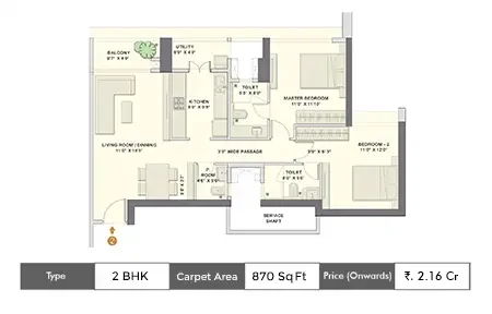 2 BHK 870 SqFt